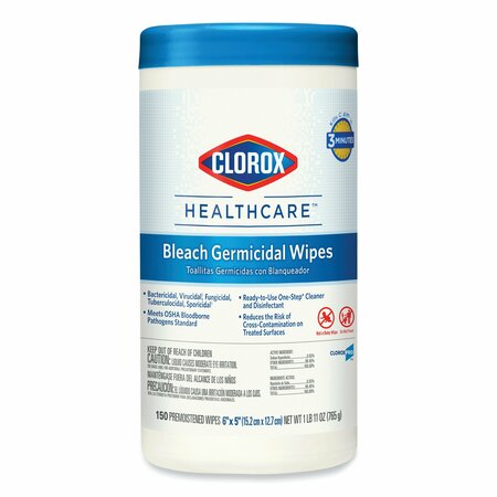 CLOROX Towels & Wipes, White, Canister, Non-Woven Fiber, 150 Wipes, Unscented, 6 PK CLO 30577